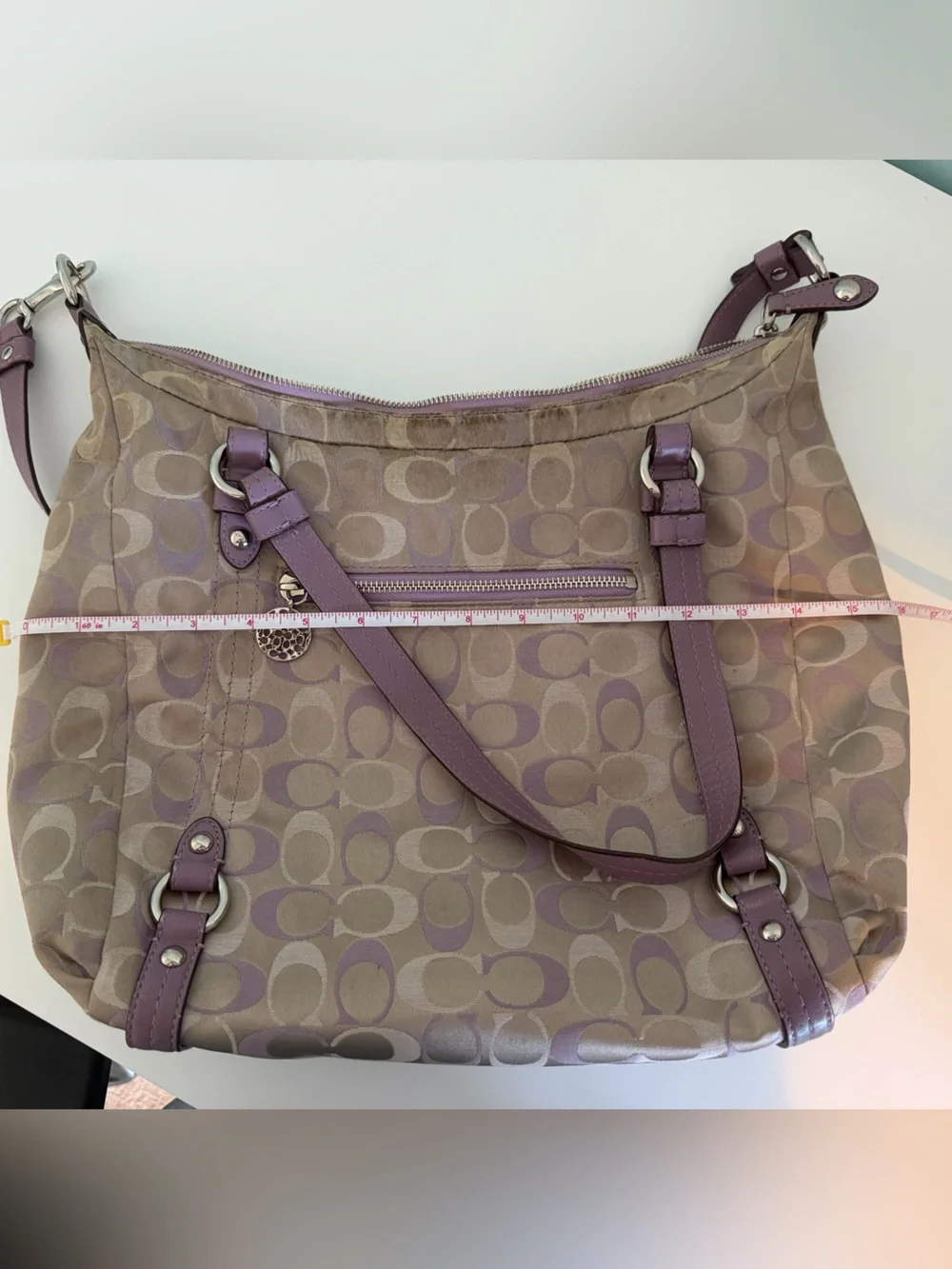 Vintage Coach Alexandra Lavender Trim Signature Shoulder Bag